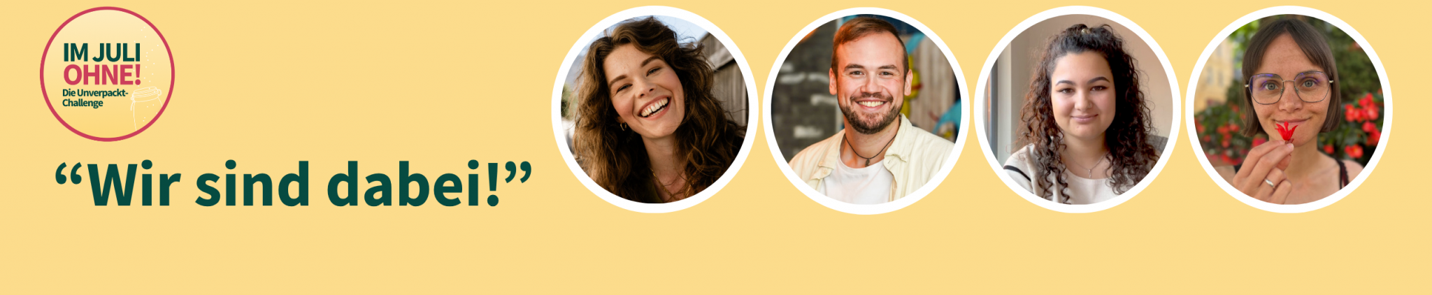 Das Bild zeigt Pia, Florian, Jasmin und Ricarda, die vier Tester:innen von ImJuliOhne - Die Unverpackt-Challenge